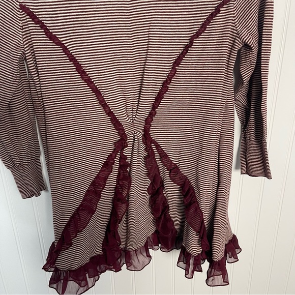 anthropologie guinevere cardigan Sweater Ruffles Stripes Red White Boho Casual - Picture 6 of 9
